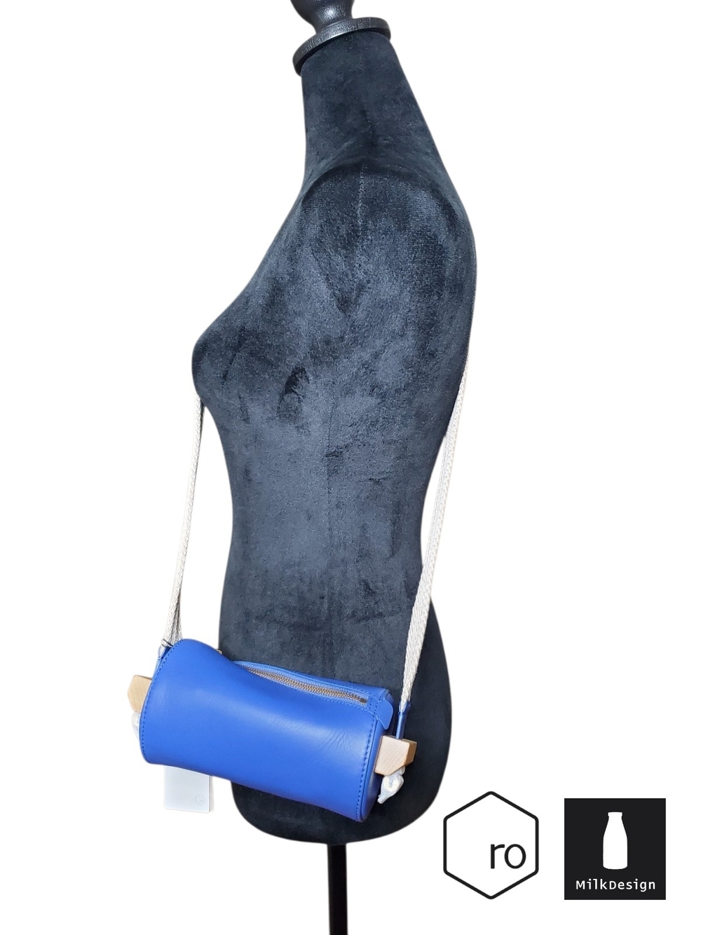 RO Bags x Milk Design Buckle Up Mini Cylinder Bag - Blue Leather NWT/Tags - Picture 4 of 17